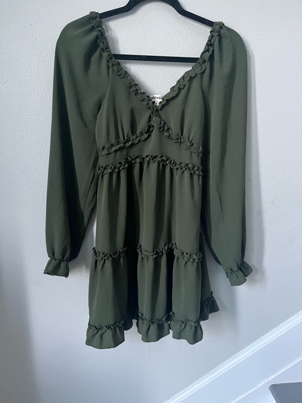 Inspired Hearts Olive Green Ruffle Detail Dress